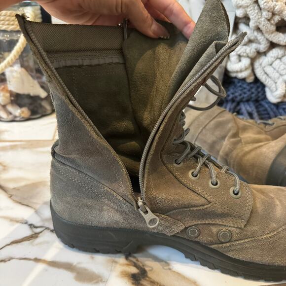 Sage Green Suede Military Steel Toe Side Zip Combat Boots Sz 13 Outdoors Chores‎ main image 5